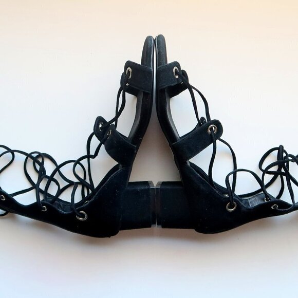 Jeffrey Campbell Bryndis Black Suede Leather Block Heel Lace-up Gladiator Sandal - Picture 11 of 13